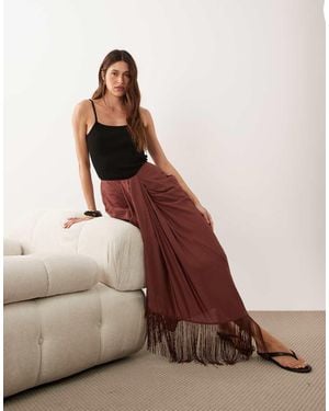ASOS Sarong Detail Fringe Co-Ord Maxi Skirt - Brown