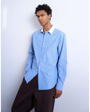 TOPMAN Camicia A Maniche Lunghe Elegante Vestibilità Classica Con Colletto A Contrasto - Blu