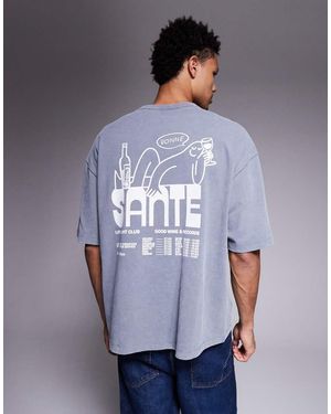 ASOS Camiseta Gris Lavado Extragrande Con Gráfico De Comida Y Bebida De Tejido Grueso De - Azul