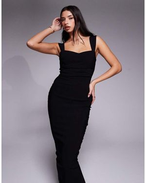 Vesper Bengaline Sweetheart Neckline Ruched Front Midaxi Dress - Black