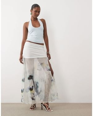 ASOS Printed Mesh Co-ord Maxi Skirt With Slit - White