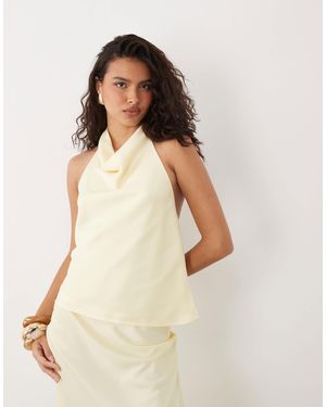 Y.A.S Satin Halter Neck Top - Natural