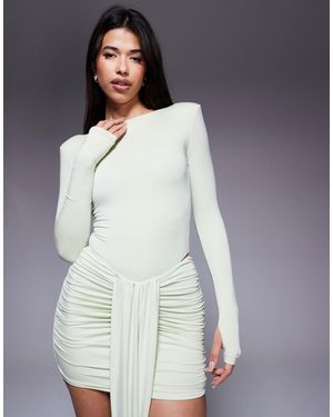 Wanderdoll Nara Sculpting Second Skin Slash Neck Long Sleeve Bodysuit - Green