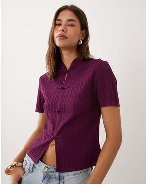 ASOS Mandarin Collar Rib Knit Top - Purple