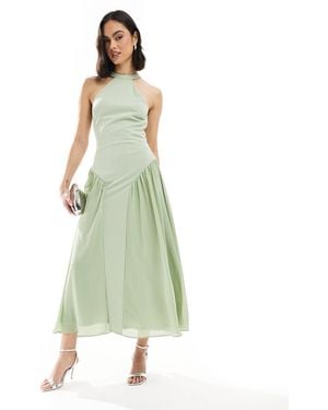 TFNC London Bridesmaid High Neck Maxi Dress With Full Skirt - Green
