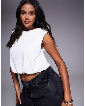 ASOS Top Abullonado Con Hombreras De Poliamida De -Blanco