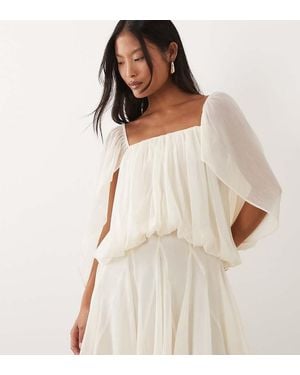 ASOS Asos Design Petite Blouson Mini Dress With Split Sleeve And Volume Godet Skirt - Natural