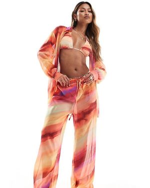 In The Style X Perrie Sian Exclusive Wide Leg Beach Trousers Co-Ord - Red