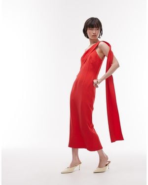Mango One Sholder Draped Dress - Red