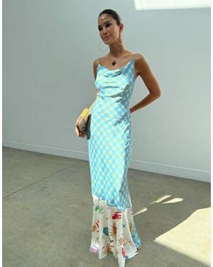 Never Fully Dressed Satin Cami Biase Maxi Dress - Blue
