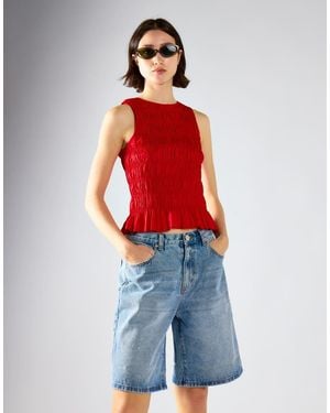 Glamorous Shirring Vest Top - Red