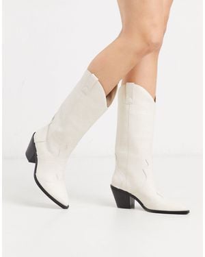 Stradivarius Knee High Western Boots - White