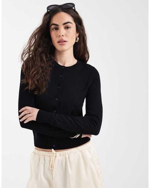 New Look Fine Gauge Crew Neck Cardigan - Black