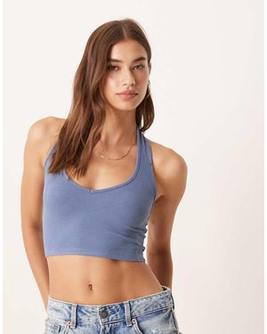 agon® Ribbed Halter Neck Crop Top - Blue