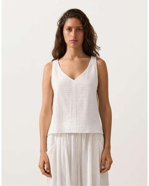 Oysho 100% Cotton V-neck Strappy Top - White