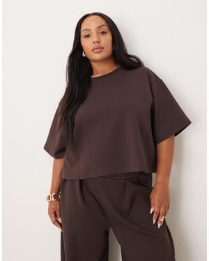 ASOS Asos Design Curve Co-Ord Interlock Boxy Cropped T-Shirt - Brown