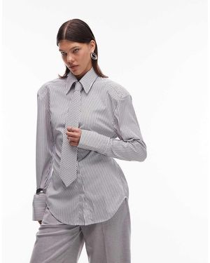 ASOS Cinched Shoulder Pads Shirt With Tie - Grey
