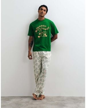 ASOS Christmas Pyjama Set With Rudolph Graphic - Green