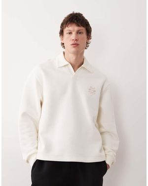 ASOS Sudadera Color Crudo De Corte Cuadrado Holgado Con Cuello Con Muesca, Solapas Tipo Polo Y Detalle Bordado De Piqué De -Gris - Blanco