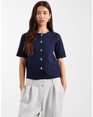 Threadbare Short Sleeve Compact Knit Cardigan With Contrast Buttons - Blue