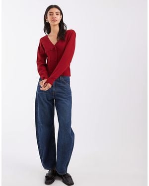 ASOS Puff Sleeve Double Breasted V-neck Cardigan With Pleated Hem - Blue