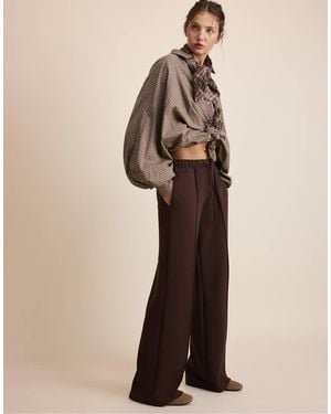 Stradivarius Zachte Wide-Leg Joggingbroek Met Naaddetail Aan De Voorkant - Naturel