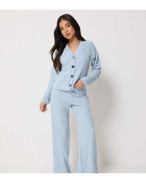 PixieGirl Petite Textured Wide Leg Trousers - Blue