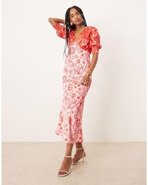 Never Fully Dressed Palm Print Contrast Midaxi Dress - Pink