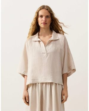 Oysho – kurzärmliges oversize-hemd aus 100% leinen - Natur