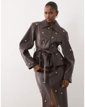 ASOS Pu Studded Blazer Co-Ord With Belt - Brown
