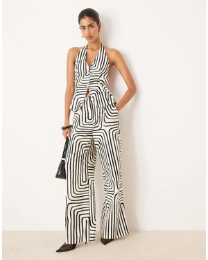 Mango Co-ord Scribble Print Linen Mix Wide Leg Trouser - White