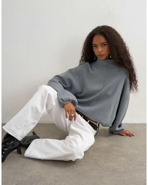 TOPSHOP Jersey De Punto Con Cuello Alzado Y Bajo Ajustable En - Gris