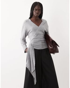 ASOS Langärmliges wickeloberteil mit bindedetail - Grau