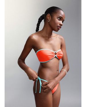 Mango Teen - bikini bandeau à liserés contrastants et taille nouée - vif et bleu - Rouge