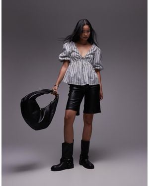 TOPSHOP Poplin Puff Sleeve Top - Grey