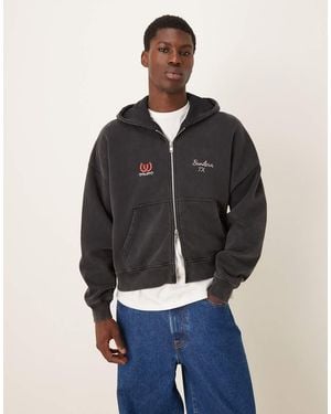 Abercrombie & Fitch Hoodie Met Rits En Grafische Western-Print - Blauw