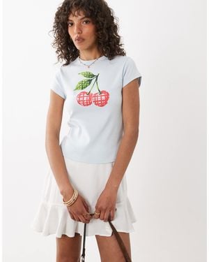 Miss Selfridge Baby Tee With Gingham Cherry Print - White