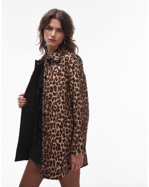 Mango Oversized Leopard Print Coat - Brown