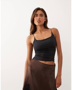 ASOS Slinky Lace Trim Square Neck Cami Top - Black