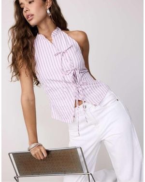 Stradivarius Semi-wrinkled Knot Qipao Halter Top - Purple