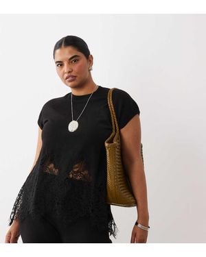 ASOS Asos Design Curve Compacte Gebreide Top Met Kantdetail - Zwart
