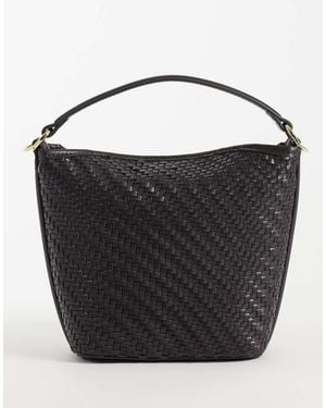 Mango Kleine Geweven Bucket Tas - Zwart