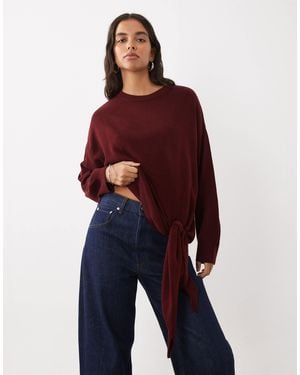 ASOS Pull en maille à nouer sur le côté bordeaux - Rouge