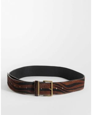 ASOS Ceinture en cuir poil avec boucle carrée, motif zèbre marron - Multicolore
