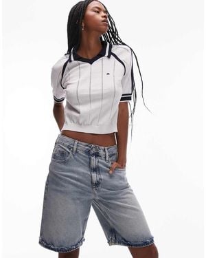 Tommy Hilfiger Pantalones Cortos Vaqueros Holgados De Estilo Bermudas Con Lavado Descolorido Mia De -Azul - Gris