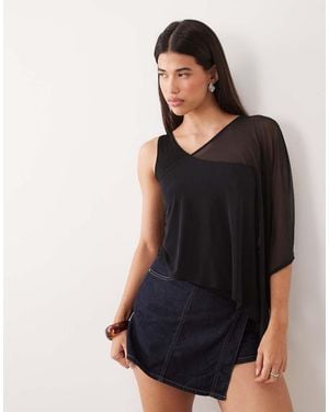 Motel Siera Cupro And Mesh Overlay Aysmm Top - Black