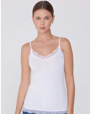 Tezenis Viscose And Lace Camisole - White