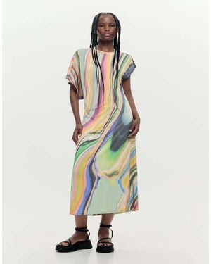 Desigual – maxikleid mit wellenmuster - Weiß