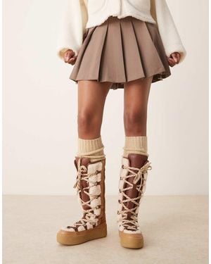 Free People Stitch Detail Shearling Mukluk Boots - Natural