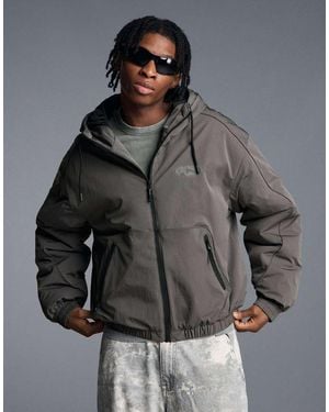 Bershka Technical Hooded Jacket - Grey